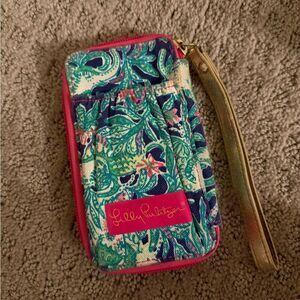 Lilly Pulitzer Tropical Wristlet with Palm Trees and Gold Accents